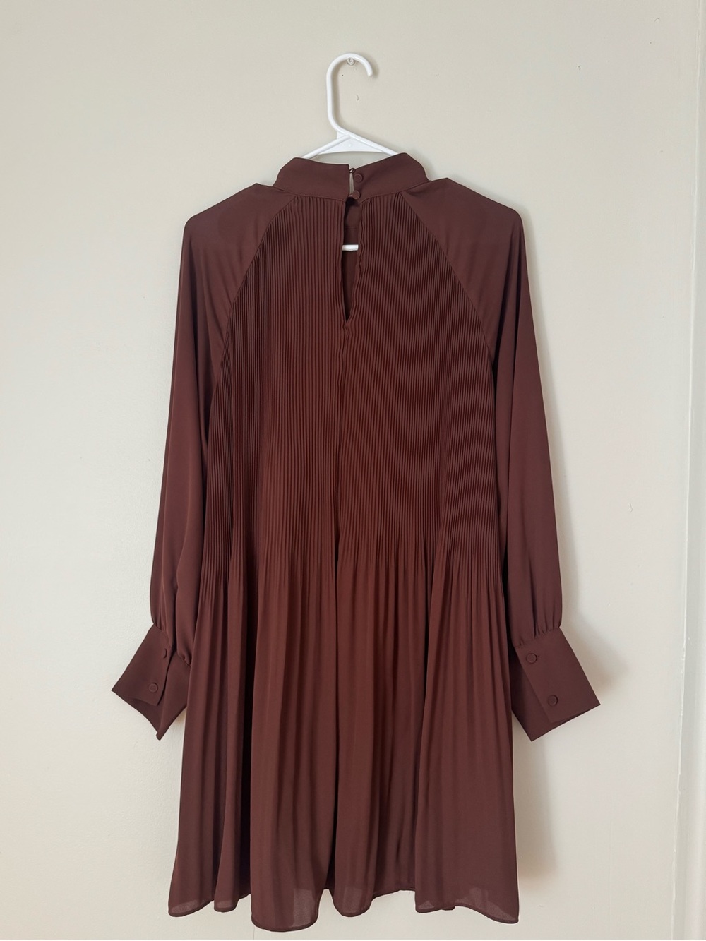 H&M Chocolate Brown Long-Sleeve Pleated Dress